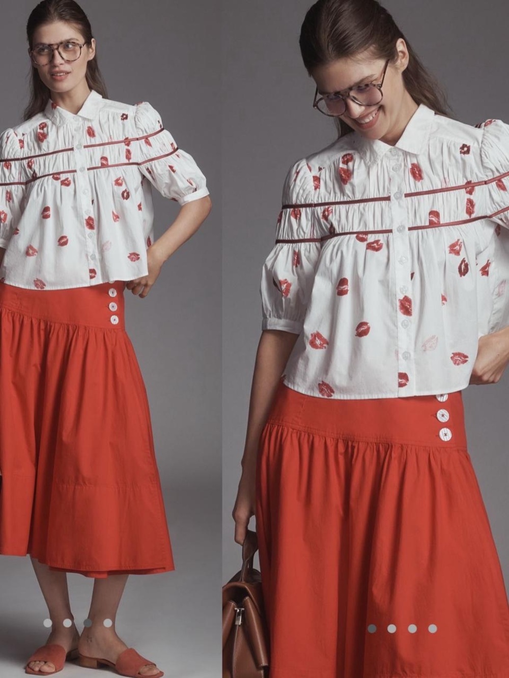 The Leandra Shirred Yoke Blouse by Maeve: Striped red lips Edition